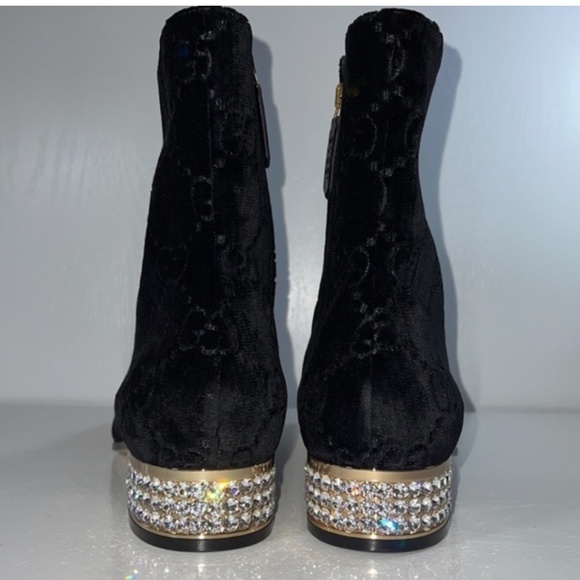 Authentic  Gucci Horsebit GG Velvet Crystal Ankle Boot - Picture 3 of 15